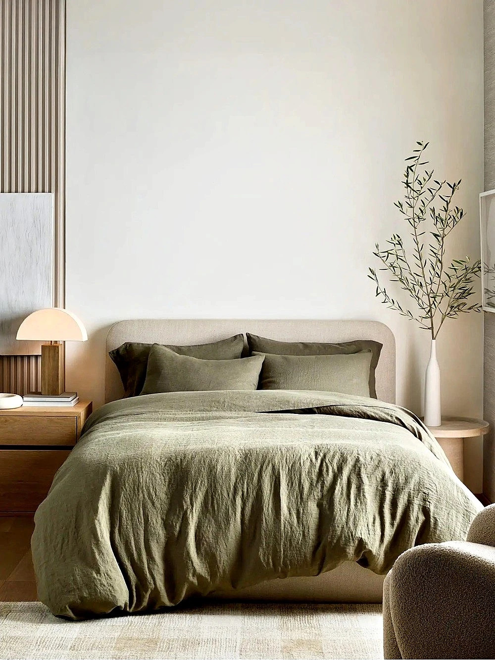 New Quince European Linen Duvet Cover Set King/CalKing MSRP $214 - Dusty Olive